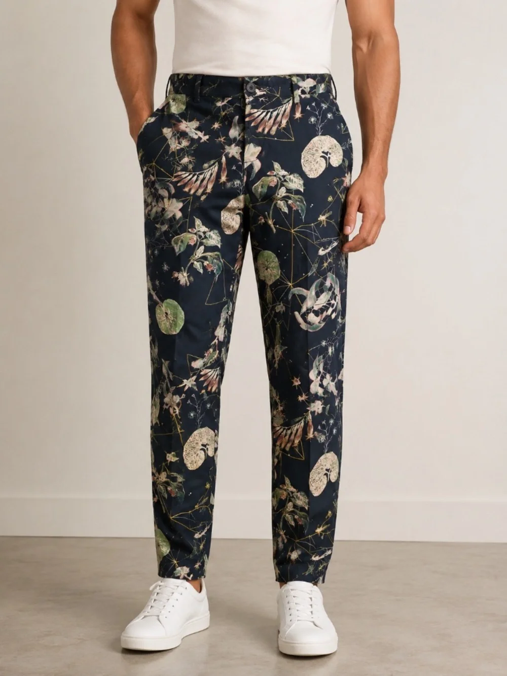 Paul Smith Jeans Floral Botanical Print Cotton Pants Navy SIZE 34 30 Inseam